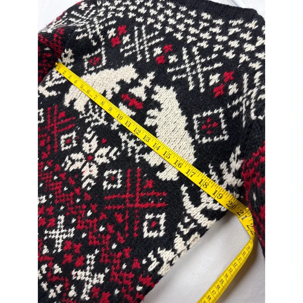 Polo Ralph Lauren Sweater Polar Bear Fair Isle Mens M Black Red Wool Hand Knit
